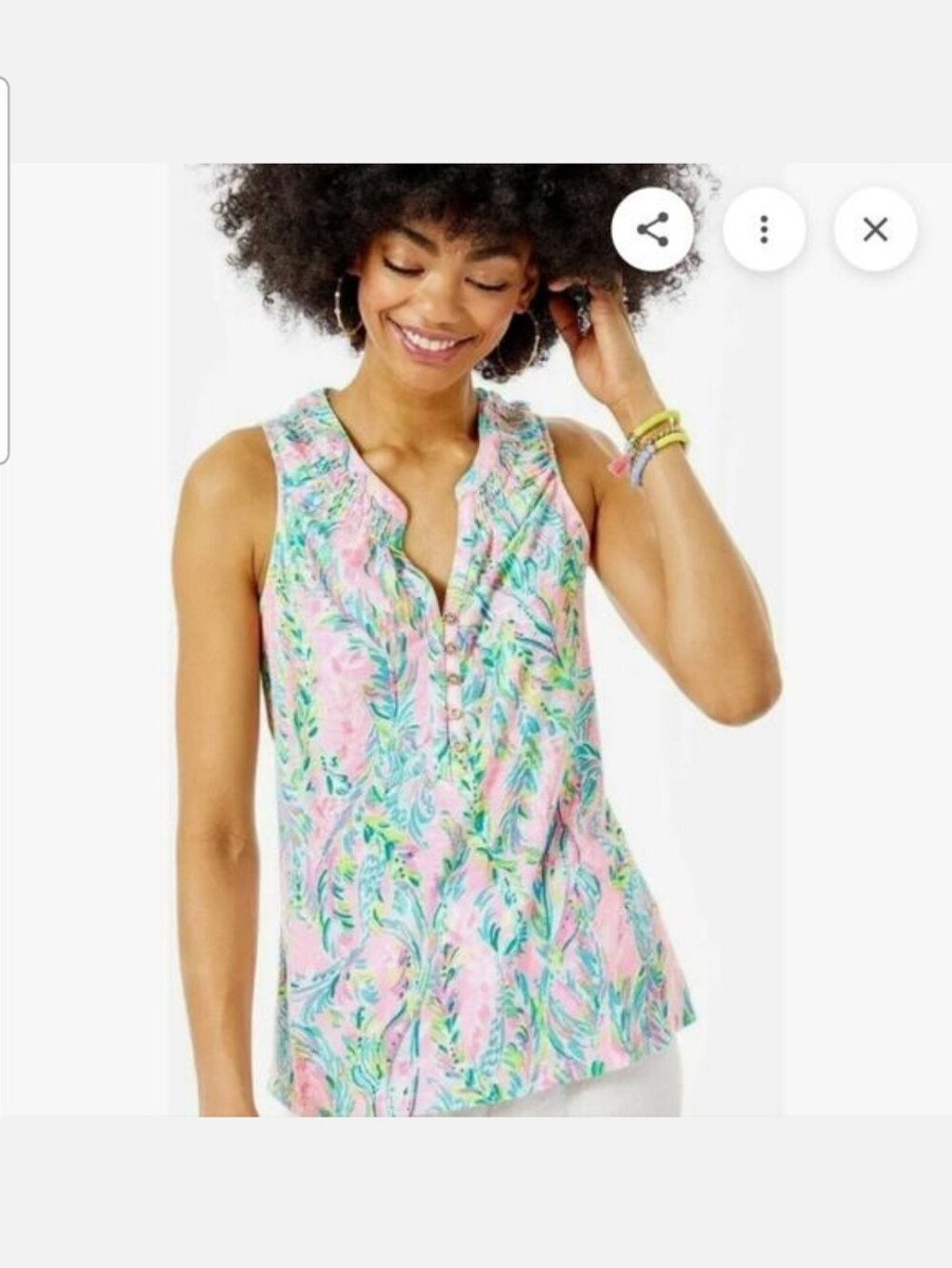 Lilly Pulitzer Pink Multi Floral Sleeveless Ruffle Neck Top
